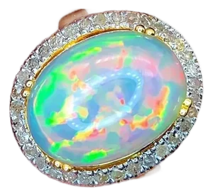 Bochic "Orient" Natural Diamond & Fire Opal Ring Set In 18K Gold & Silver