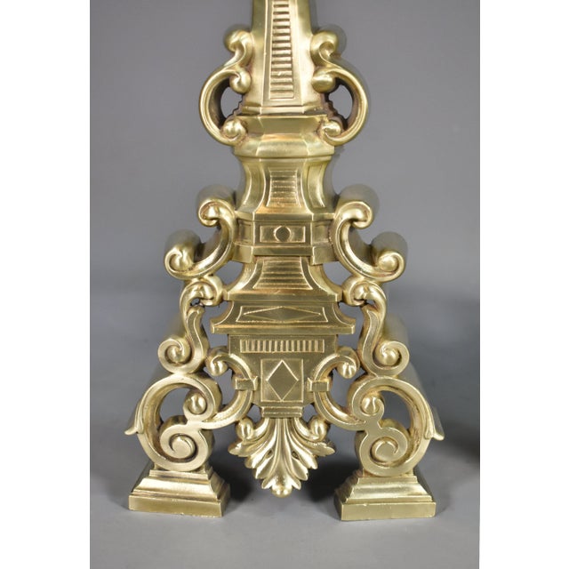 Metal Early 20th-Century French Brass Fire Dogs, 1890s, Set of 2 For Sale - Image 7 of 16