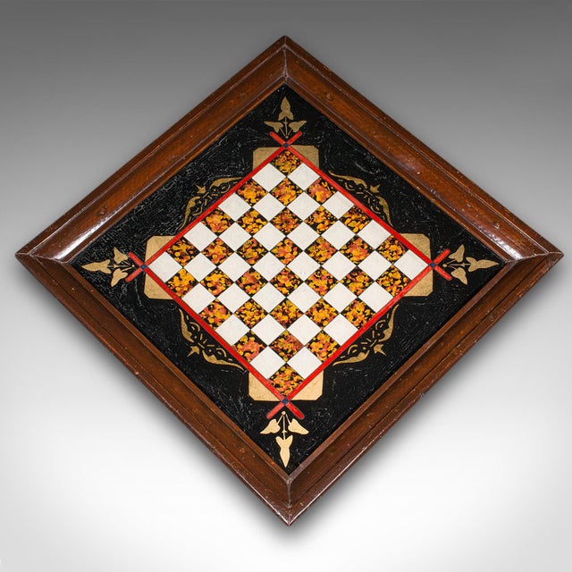 Wood Antique Chess Board Set, English Painted Glass, Pine, Parlour Game, Edwardian For Sale - Image 7 of 12