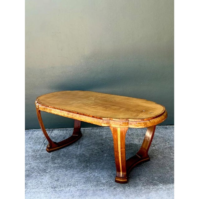 Vintage Art Deco Scalloped Edge Burl Wood Center Hall Table For Sale - Image 11 of 14