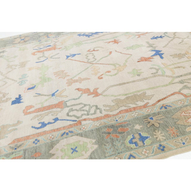 Textile Contemporary Modern Oushak Style Hand-Knotted Wool Area Rug in Soft Neutrals For Sale - Image 7 of 12