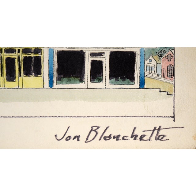Paper Shops in Aptos Village, California - Mid Century Watercolor by Jon Blanchette For Sale - Image 7 of 8