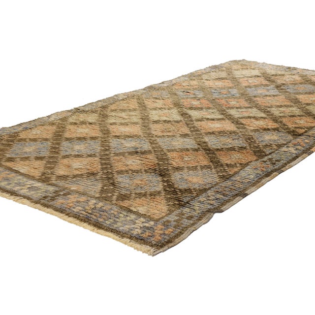 54090 Vintage Turkish Tulu Rug, 03'02 x 06'01. The Nomadic Lattice: A Vintage Turkish Tulu Masterpiece of Tribal Elegance...