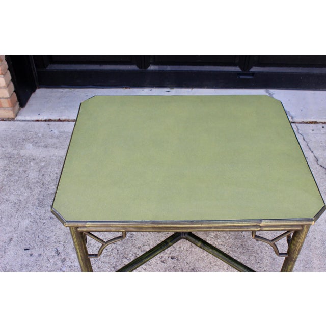 Wood Vintage Mid Century Jade Green Bamboo Chinoiserie Fretwork Side Table For Sale - Image 7 of 8