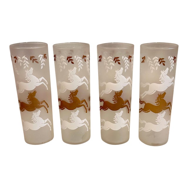 Vintage Calvalcade Equestrian Tom Collins Cocktail Glasses - Set of Four For Sale