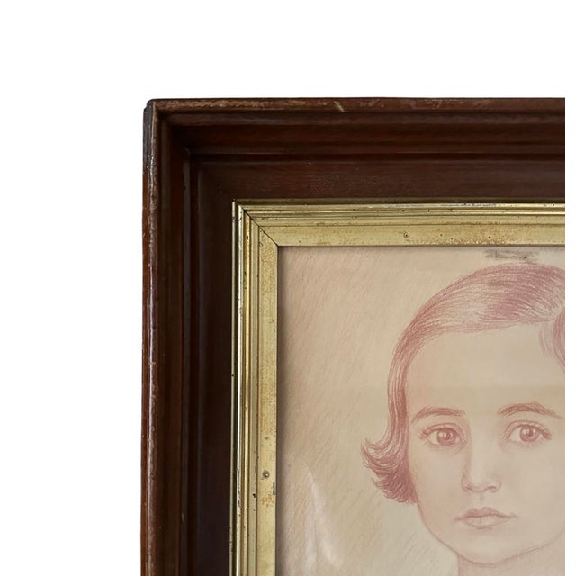 Art Deco Antique 1920’s Era Portrait of a Girl in an Mahogany and Gilt Well Frame For Sale - Image 3 of 5