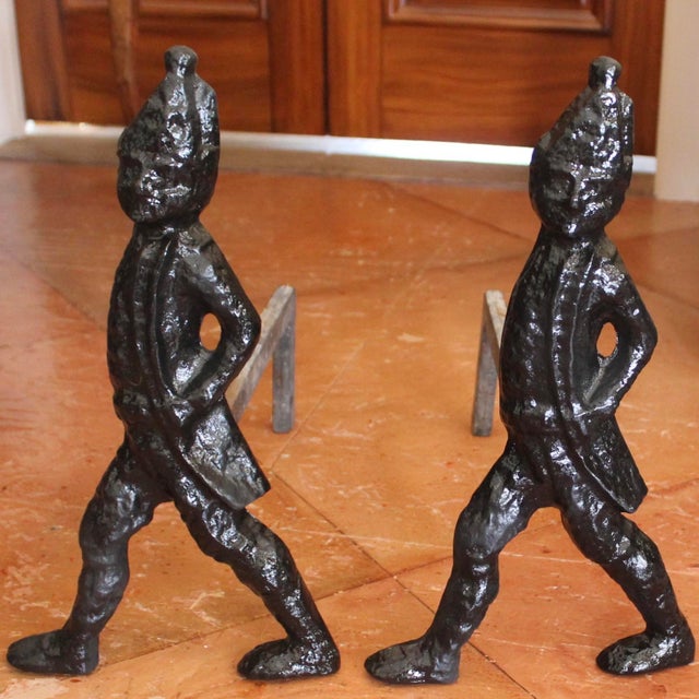 Mid 20th Century Pair of American Cast Iron “Hessian Soldier” Andirons For Sale - Image 5 of 12