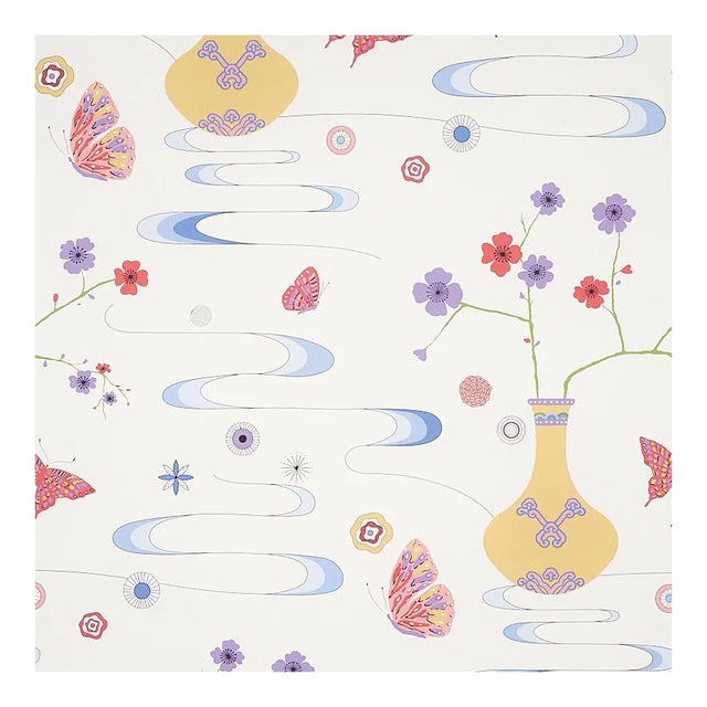 Sample - Schumacher X Cristina Buckley Fantasia Wallpaper in Formosa Ivory For Sale