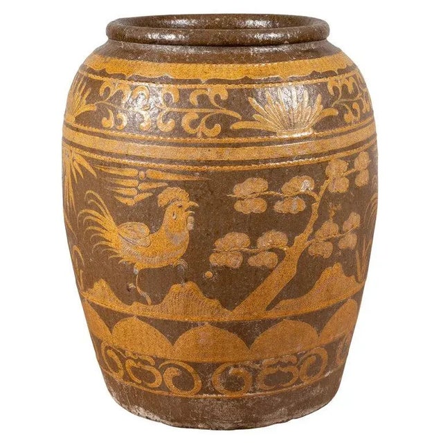 Chinese Antique Jar with Mustard Glaze, Bird and Floral Motifs, circa 1900 For Sale - Image 13 of 13