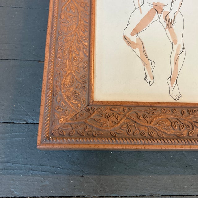 Abstract 1970’s Original Female Nude Pen & Ink Drawing Lifted by Watercolor For Sale - Image 3 of 4