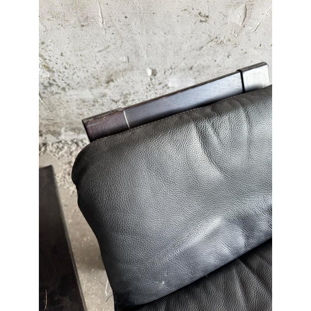 Wood Set of Vintage Scandinavian Leather Lounge Chair and Ottoman by Åke Fribytter for Möbel For Sale - Image 7 of 13