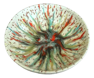 Vintage 1970s Italian Splatter Glaze Footed Bowl