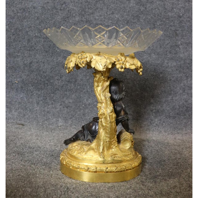 19th C French Figural Putti Gilt Bronze and Cut Crystal Centerpiece For Sale - Image 4 of 10