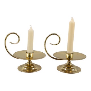 Vintage Baldwin Brass Swirl-Handle Chamberstick Taper Candle Holder For Sale