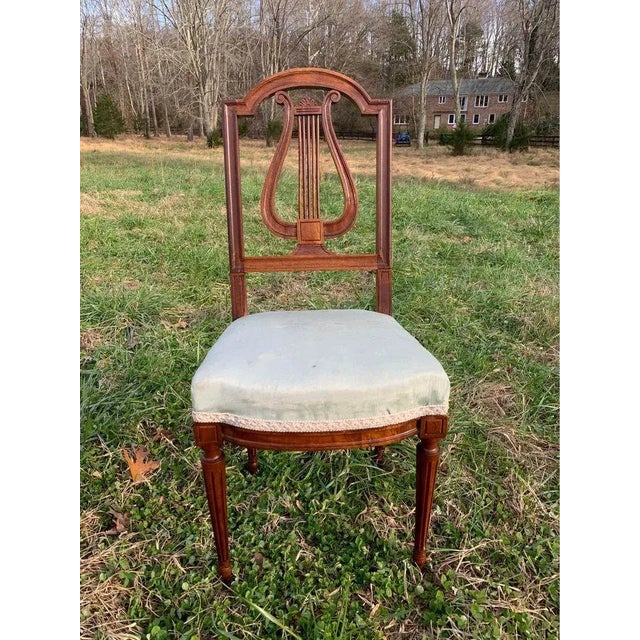 19th Century Louis XVI Style Walnut Lyre Splat Side Chairs- a Pair For Sale - Image 11 of 13
