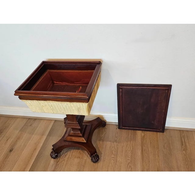 Antique English William IV Period Mahogany Inlaid Chessboard Top Sewing Stand For Sale In Dallas - Image 6 of 13