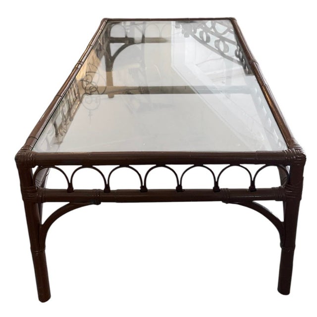 Mid-Century Hollywood Regency Faux Bamboo and Glass Coffee Table For Sale In West Palm - Image 6 of 12