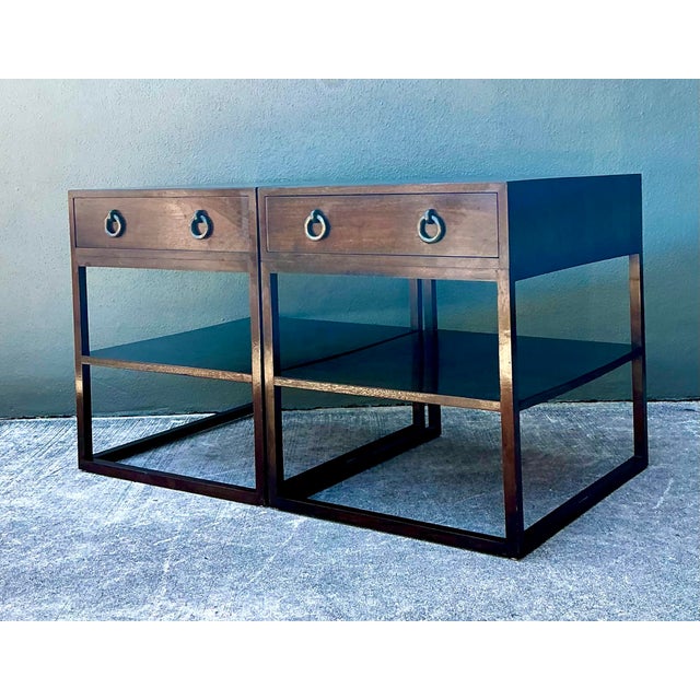 Wood Vintage Two Tiered Nightstands - A Pair For Sale - Image 7 of 12