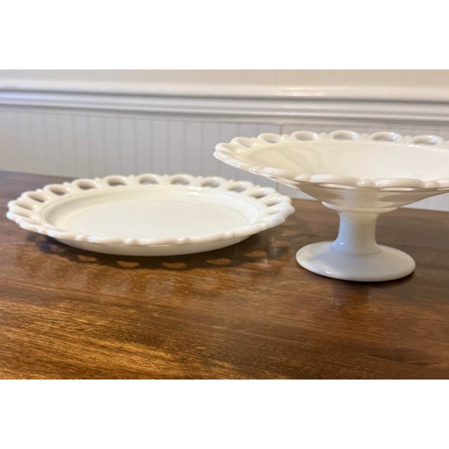 Anchor Hocking Anchor Hocking Milk Glass Lace Edge Serving Set For Sale - Image 4 of 12