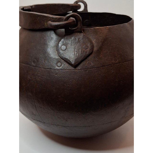 Mid 19th Century Antique 19th C Hand Forged Wrought Iron Well Bucket Riveted Strap Cauldron For Sale - Image 5 of 17