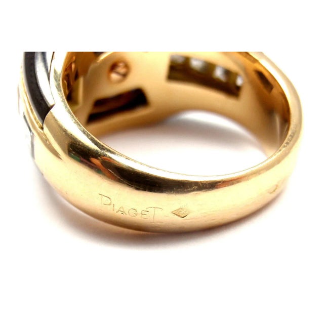 Metal Piaget 18k Yellow Gold Diamond Invisible Set Sapphire Enamel Ring, size 6.5 For Sale - Image 7 of 9