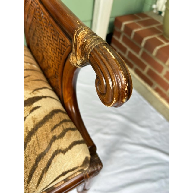 Vintage Bamboo & Rattan Arm Chairs – Pair of Wicker Dining or Accent Chairs With Upholstered Seats For Sale - Image 10 of 12