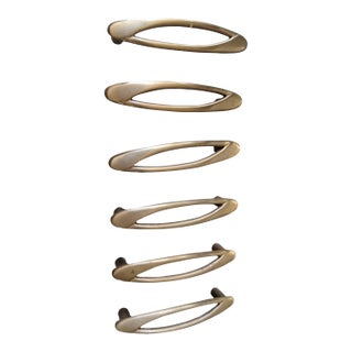 Mid Century Modern Brushed Gold Atomic Drawer Hardware Pulls - Set of 6 For Sale