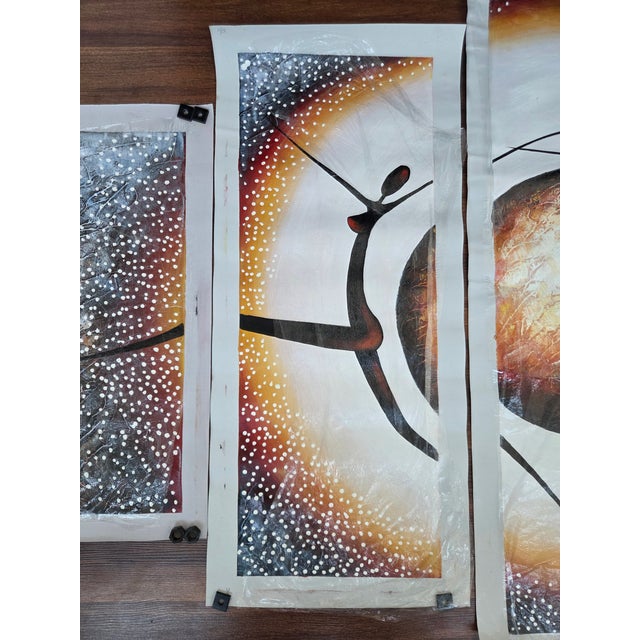 Contemporary African Tribal Sun Dance Hand Painted Pentaptych on Canvas For Sale - Image 3 of 10