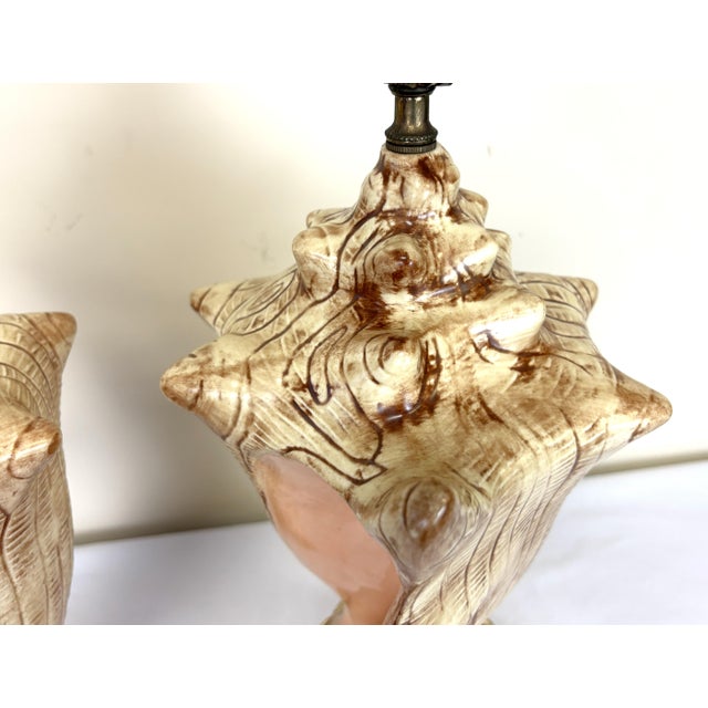 Vintage Ceramic Conch Shell Table Lamps C1986- A Pair For Sale - Image 13 of 18