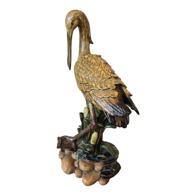 Earthenware Garden Spoonbill Bird Sculpture For Sale