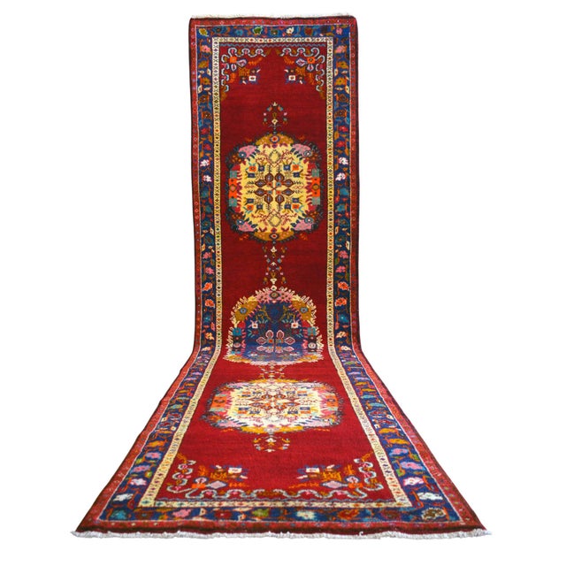 1950s Hand-Knotted Turkish Runner Rug Bold Colors Tribal Hallway Decor Lady Bug Pattern Unused - 3'4" X 13' For Sale - Image 6 of 17