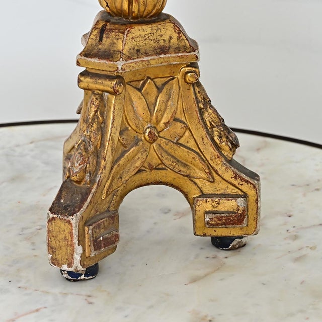 Brass 19th Century Italian Giltwood Candlestick Table Lamp For Sale - Image 8 of 11