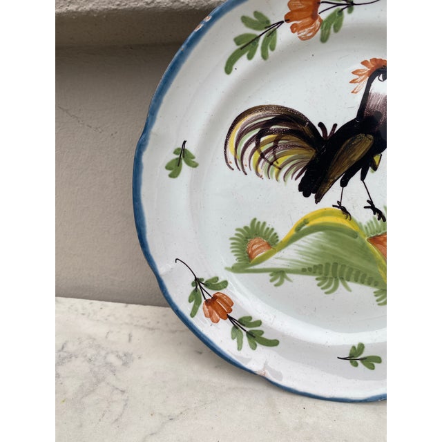 19th Century French Rustic Faience Rooster Plate For Sale - Image 4 of 6