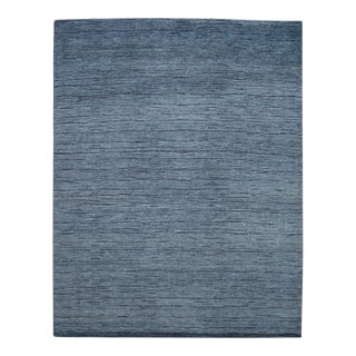 Modern Textured Handmade Striped Pattern Blue Wool Rug For Sale