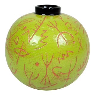 Round Vase with Green Glass Clock by Lene Regius, 1990s For Sale