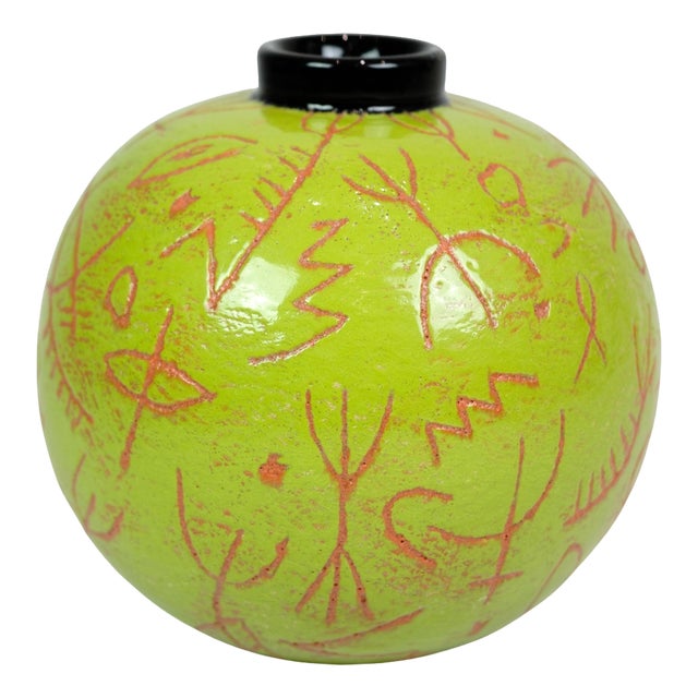 Round Vase with Green Glass Clock by Lene Regius, 1990s For Sale