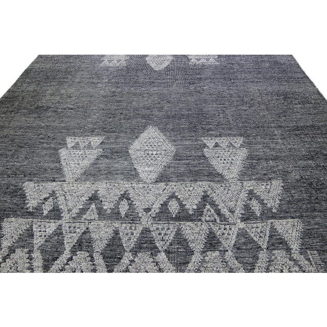 Modern Modern Apadana's Safi Collection Handmade Gray Designed Wool Rug For Sale - Image 3 of 11