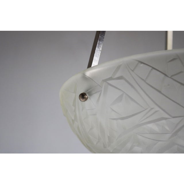 Vintage French Art Deco Geometric Pendant Light by Jean Noverdy, 1930 For Sale - Image 3 of 11