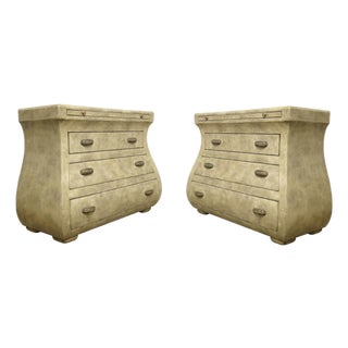 1990s Pair of Maitland-Smith Leather-Wrapped Bombé Chests of Drawers For Sale