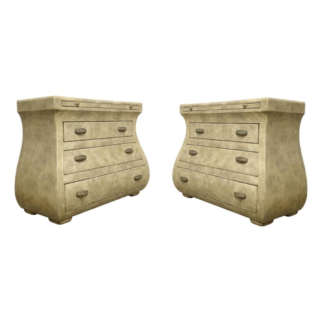 1990s Pair of Maitland-Smith Leather-Wrapped Bombé Chests of Drawers For Sale