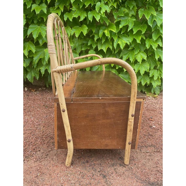 Wooden and Rattan Children's Bench, 1950s For Sale - Image 4 of 10