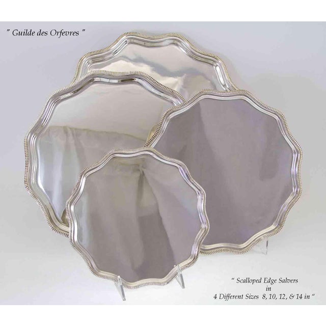 1970s 1970’s Vintage/New Set of 4 Silverplate Scallopped Edge Salvers, Gadroon Mount For Sale - Image 5 of 12