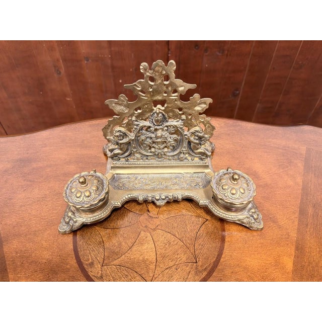 Brass Inkwell with Letter Holder and Stamp Box, Set of 2 For Sale - Image 4 of 13