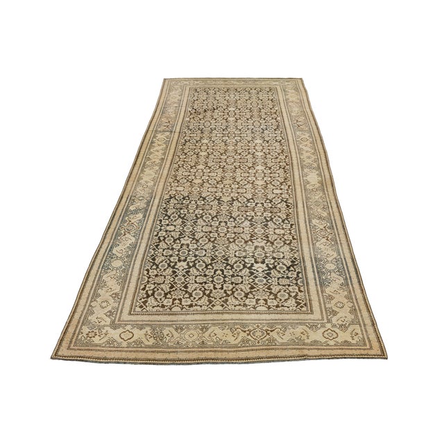 Antique Malayer Runner Rug With Allover Herati Design, Neutral Muted Earth Tones For Sale - Image 12 of 12