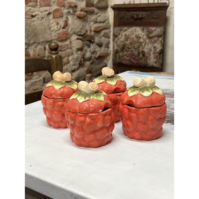 Vintage Four Raspberry Ceramic Jars, 1980s, Set of 4, in Good conditions. Designed 1980 to 1989