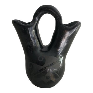 Vintage Black-Ware Santa Clara Pueblo Pottery Wedding Vase For Sale
