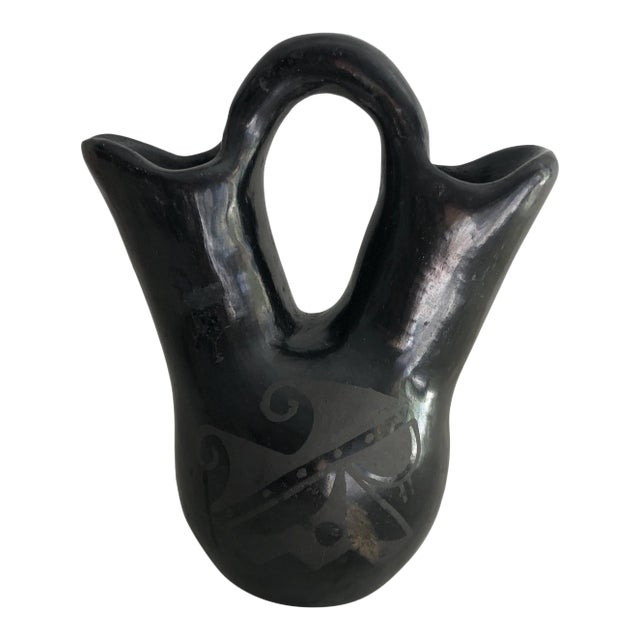Vintage Black-Ware Santa Clara Pueblo Pottery Wedding Vase For Sale