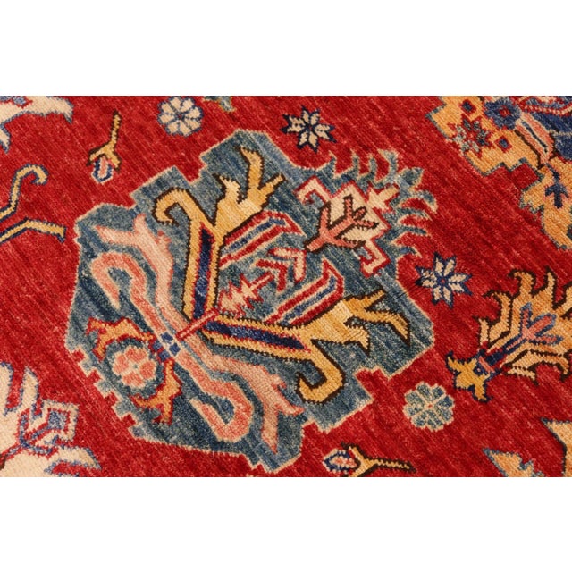 Textile 1990s 1990s Vintage Tribal Super Kazak Red/Beige Wool Rug For Sale - Image 7 of 10