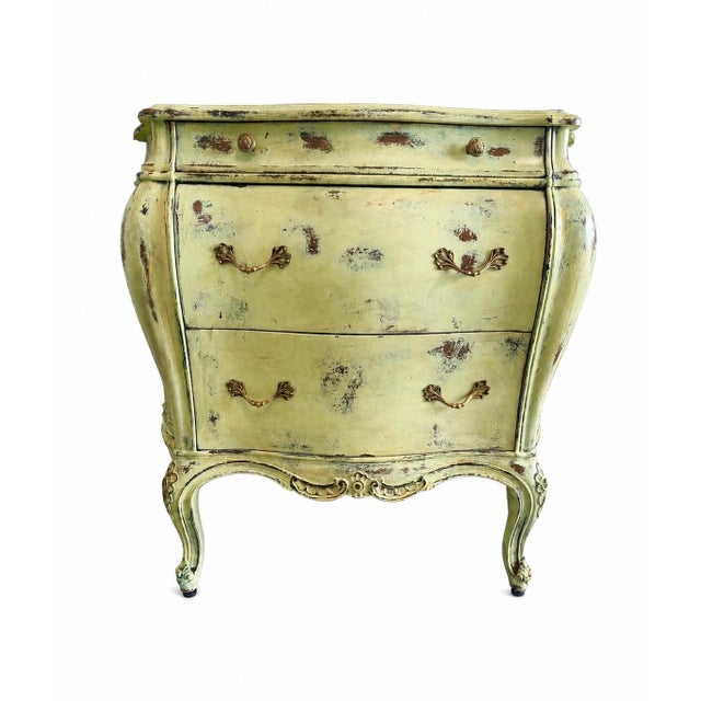 This charming French Provincial petite chest of drawers has been thoughtfully refinished in a calming sage green,...