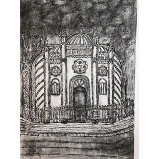 Dora Szampanier, Bucharest Romania Jewish Memorial Etching Destroyed Synagogue Folk Art Judaica For Sale
